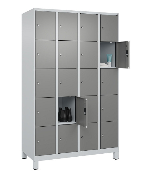 C+P Schließfachschrank Evolo PLUS, mit Füßen, 20 Fächer, 1950x1200x500mm, 7035/0005000 RDS Stahlgrau, 049010-405 S10014