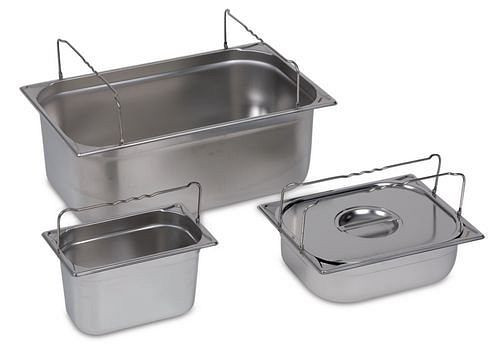 DENIOS Kleingebindewanne GN-B 2/3-150, Edelstahl, mit Griff, 12,7 Liter Auffangvolumen, 180962