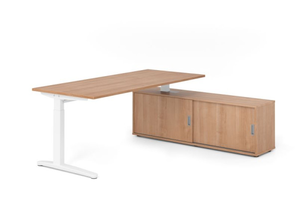 Hammerbacher Schreibtisch XB19, 180x80cm, Platte: Nussbaum, 25mm dick, C-Fuß Gestell Weiß, höheneinstellbar, Ahorn, SB/N/W/N/N, VXBE19SB/N/W/N/N