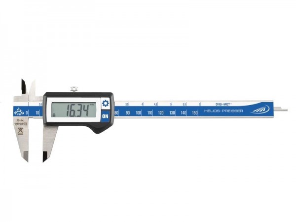 HELIOS PREISSER Digitaler Taschenmessschieber, IP 67, eckiges Tiefenmaß, Messbereich 150 mm, 1326417