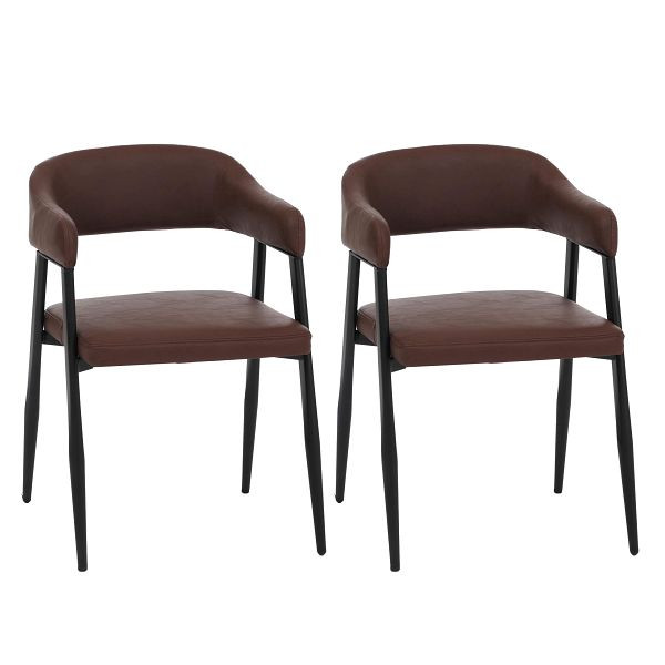 Mendler 2er-Set Esszimmerstuhl HWC-P29, Küchenstuhl Lehnstuhl Polsterstuhl, Industrial Retro Vintage Kunstleder, rostrot, 118685