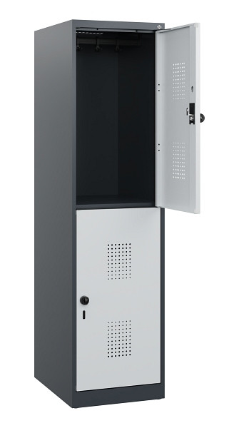 C+P Doppelstöckiger Spind Evolo PLUS, 2 Fächer, 1530x400x500mm, 7016/7035, Drehriegel, 0493005-12 S10017