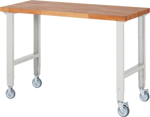 RAU Fahrbare Werkbank (höhenverstellbar) 7000-1, 1500x700x950-1000mm, je 2 Bockrollen und Lenkrollen, 05-7000-1-157B4H22.12