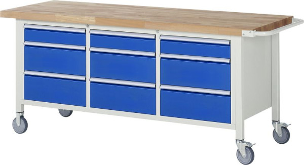 RAU Fahrbare Werkbank-Modell 8573, B2000xT700xH880-1080mm, li: 120, 2x210mm, mitte: H120, 2x210mm, re: 120, 2x210mm, 05-8573A2-207B4H.11