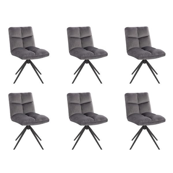 HOME DELUXE Esszimmerstuhl drehbar 6er Set NODA – Samt Hellgrau, 51317
