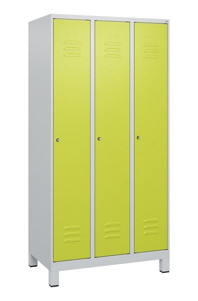 C+P Umkleidespind Classic PLUS mit Mitteltrennwand, Füße, 3 Abteile, 1800x900x500mm, 7035/0024, Zylinderschlösser, 0800107-30F S10025