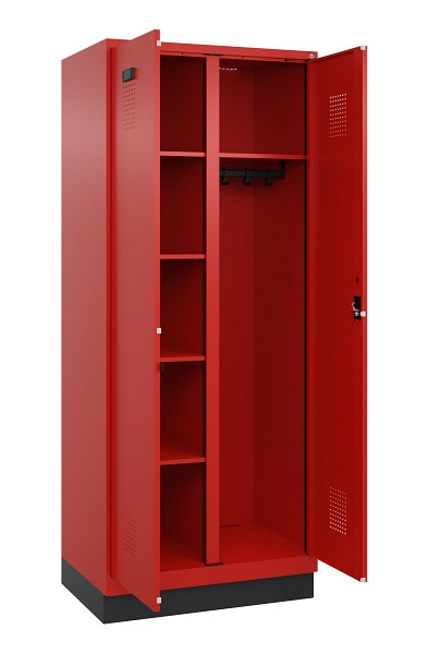 C+P Wäsche-/Garderobenspind Evolo PLUS, mit Sockel, 2 Abteile, 1950x800x500mm, 3, Frontfarbe RAL 3020 Verkehrsrot, Zylinderschloss, 049620-22 S10052
