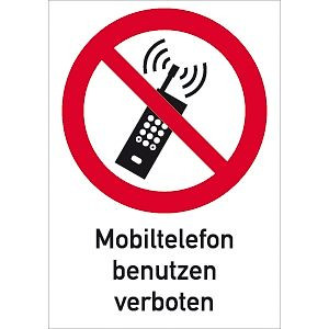 Moedel Eingeschaltete Mobiltelefone verboten ISO 7010, Kombischild, Kunststoff, 210x297 mm, 58404
