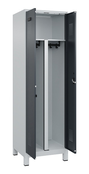 C+P PSA Schwarz-Weiß-Spind Evolo PLUS, mit Füßen, 2 Abteile, 1950x600x500mm, 7035, Frontfarbe RAL 7016 Anthrazitgrau, Zylinderschloss, 049012-20P S10039