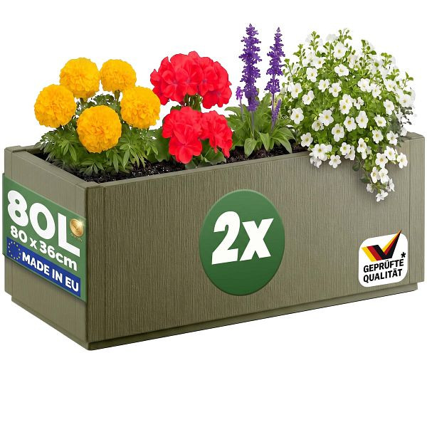 casaria Blumentopf Ethica, VE: 2er-Set Olivgrün Kunststoff 80x36x36cm, 997913