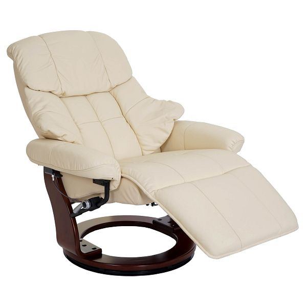 MCA Relaxsessel Calgary 2, Fernsehsessel Sessel, Echtleder 150kg belastbar, creme, Walnuss-Optik, 56056