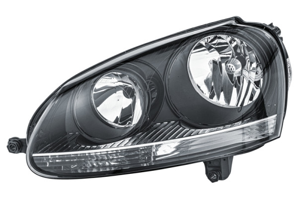 HELLA Halogen/FF-Hauptscheinwerfer, für u.a. VW Golf V (1K1), schwarz, ECE, für Rechtsverkehr, links, 1EG 247 007-611