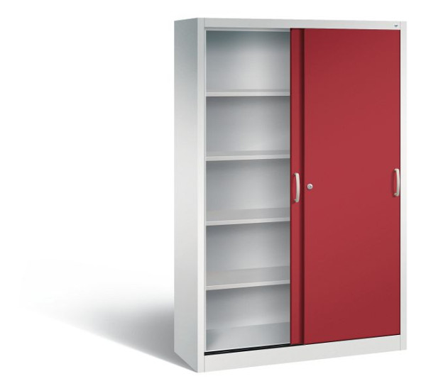 C+P Schiebetürenschrank Acurado, H1950xB1200xT400mm, Farbe: Lichtgrau / Rubinrot, Bügelgriff, 5 OH, 2040-00 S10169