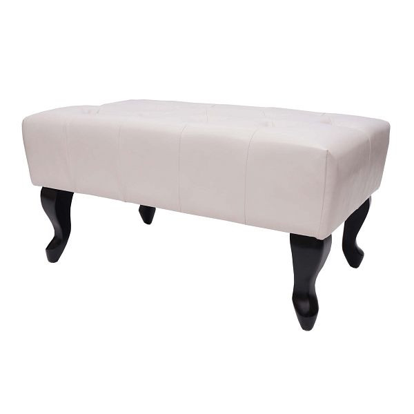 Mendler Ottomane Chesterfield, Sitzhocker Fußablage Hocker, Kunstleder 39x77x47cm, creme-weiß, 75320