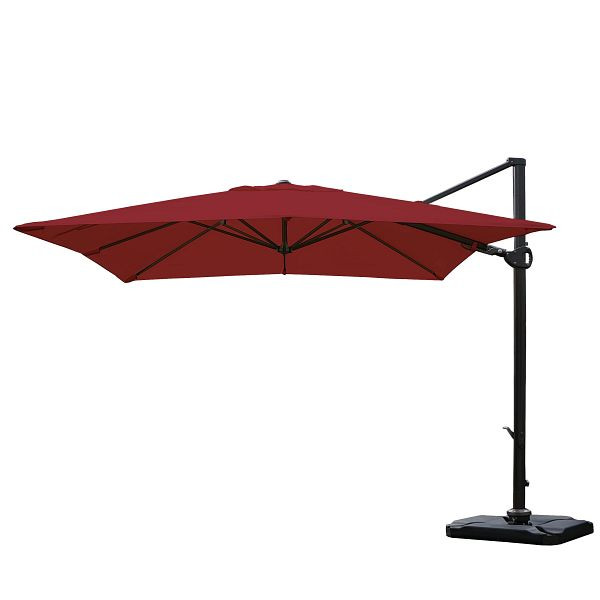 Mendler Gastronomie-Ampelschirm HWC-A39, 3x3m (Ø4,24m) schwenkbar drehbar, Polyester/Alu 31kg, bordeaux mit Ständer, 75881+75883+59358
