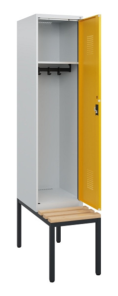 C+P Spind Evolo PLUS, 1 Abteil, 1950x400x815mm, 7035/1004, Zylinderschloss, Sitzfläche Holz, Sitzbank, 0490505-12 S10018