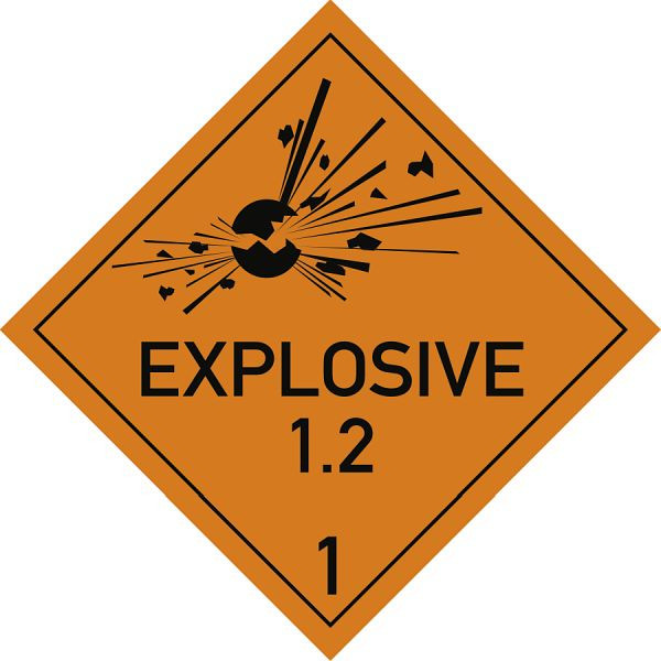 Moedel Gefahrzettel Klasse 1-Ukl. 1.2 Text EXPLOSIVE, Papier, 100x100 mm, VE: 1000 Stück/Rolle, 65919