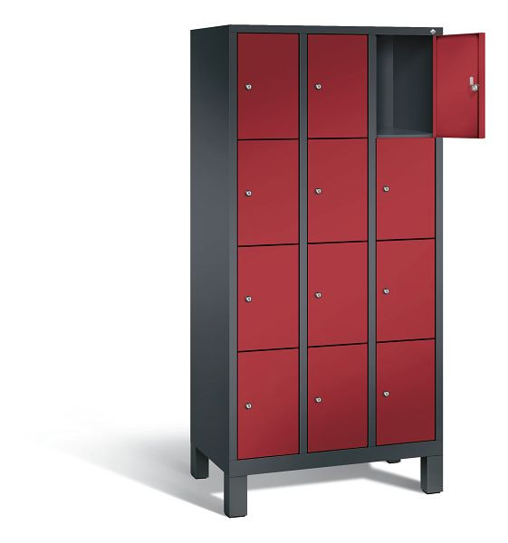C+P Schließfachschrank Evolo, H1850xB900xT500mm, Farbe: Schwarzgrau / Rubinrot, 48010-304 S10053