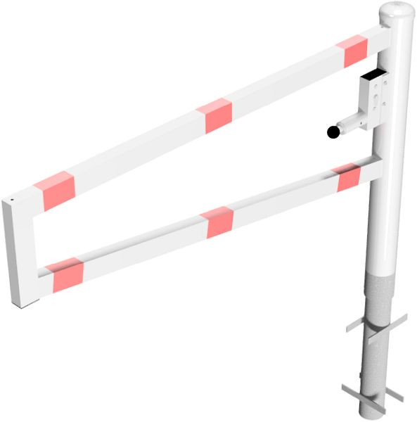 Schake Drehbare Wegesperre, zum Einbetonieren, feuerverzinkt und weiß beschichtet, Gesamtbreite: 1500 mm, mit Dreikantverschluss, 4013_15FB