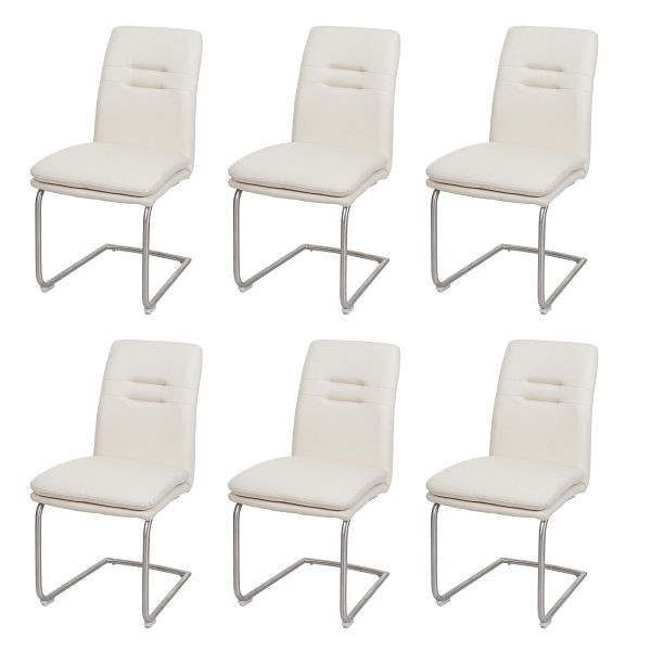Mendler 6er-Set Esszimmerstuhl HWC-H70, Küchenstuhl Freischwinger Stuhl, Stoff/Textil Edelstahl gebürstet, creme-beige, 3x94426