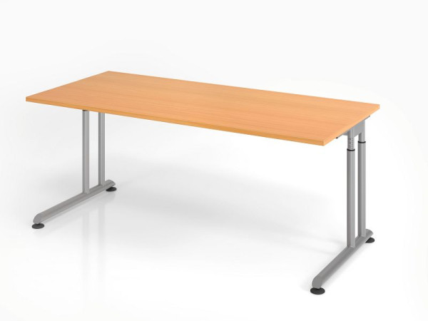 Hammerbacher Schreibtisch ZS19, 180 x 80 cm, Platte: Buche, 25 mm dick, ABS-Dickkante, Rechteckform, Silber, VZS19/6/S