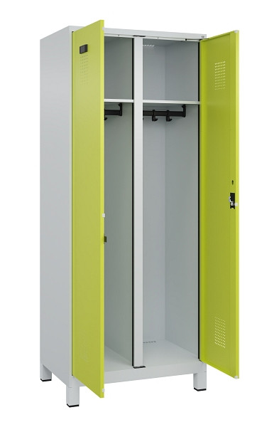 C+P Schwarz-Weiß-Spind Evolo PLUS, mit Füßen, 2 Abteile, 1950x800x500mm, 7035/0, 1108060 RDS Clowngrün, Zylinderschloss, 049012-22 S10042