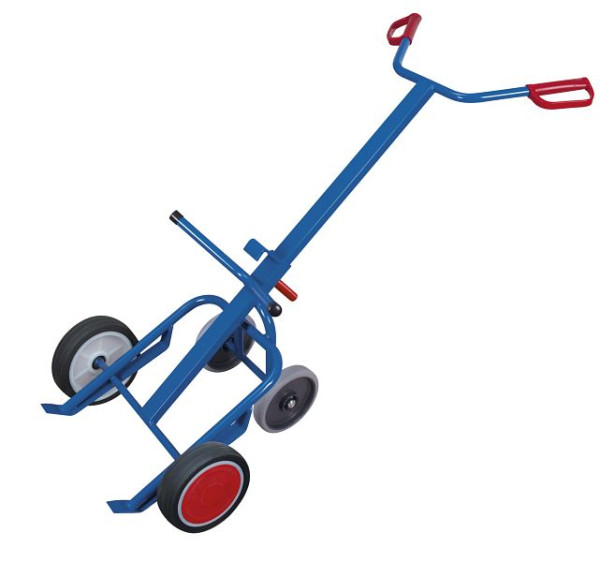 VARIOfit Fasskarre mit 2 Stützrädern, Außenmaße: 735 x 1.430 x 870 mm, RAL 5010 enzianblau, Radsatz: Vollgummibereifung, zu-3341