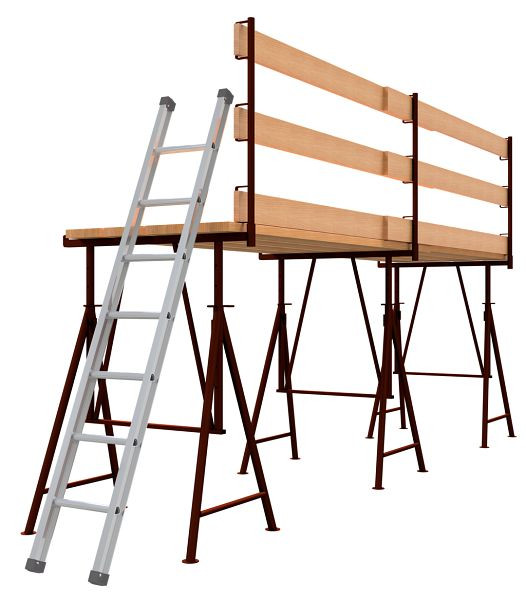 Schake Faltgerüstbock SET1, 3x Faltgerüstbock Compakt S Größe 3, 3x Geländerpfosten, 8x Gerüstdiehlen 240x 2500x 45 mm, 6x Bordbrett, 10123S-SET1