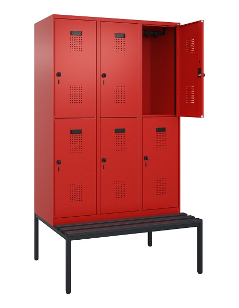 C+P Doppelstock-Spind Evolo PLUS, Bank, 6 Fächer, 2120x1200x815mm, 3020/3020, Drehriegel, Sitzfläche Kunststoff, Sitzbank, 0493507-32 S10106
