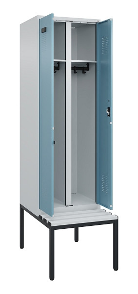 C+P Schwarz-Weiß-Spind Evolo PLUS, Bank, 2 Abteile, 2120x600x815mm, 7035/0010, Zylinderschloss, Sitzfläche Kunststoff, Sitzbank, 0490527-20 S10090