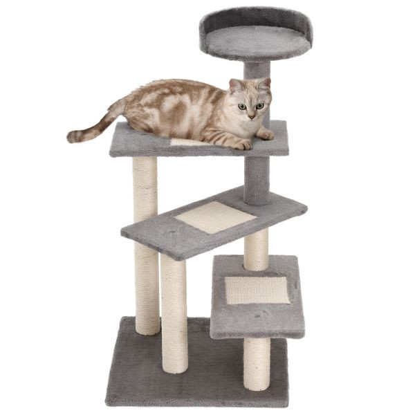 PawHut Kletterbaum Katzenbaum Katzenkratzbaum Treppe 5 Schichte Beige Grau 48 x 48 x 99,5 cm (LxBxH), D30-183