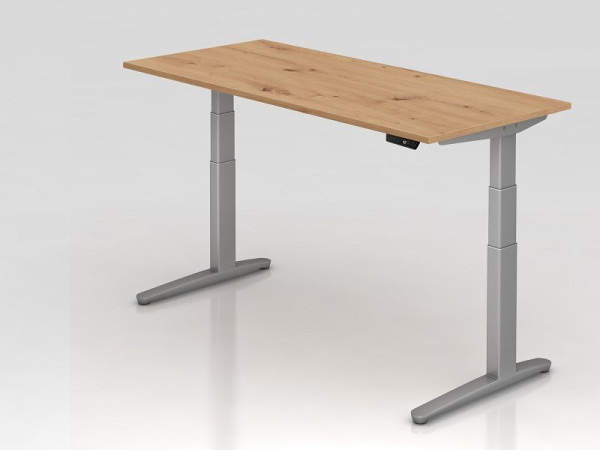 Hammerbacher Schreibtisch XBHM19, 180 x 80 cm, Platte: Asteiche, 25 mm dick, ABS Dickkante, Rechteckform, Silber, VXBHM19/R/SS