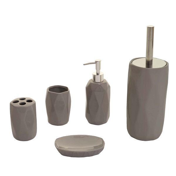 Mendler 5-teiliges Badset HWC-H88, WC-Garnitur Badezimmerset Badaccessoires, Keramik, grau, 74238