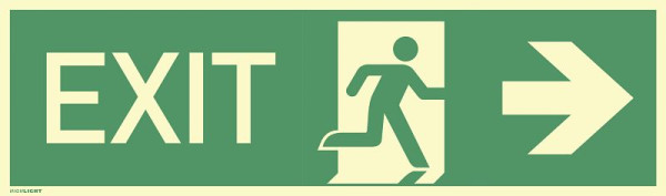 Moedel EXIT rechts, Aluminium, langnachleuchtend, 160-mcd, 390x115 mm, 60550
