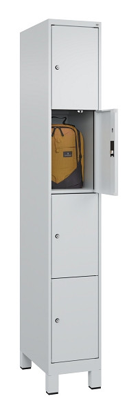 C+P Schließfachschrank Evolo PLUS, mit Füßen, 4 Fächer, 1950x300x500mm, 7035/70, Frontfarbe RAL 7035 Lichtgrau, 049010-104 S10013