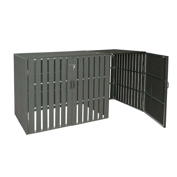 Mendler 1er WPC-Mülltonnenverkleidung Erweiterung HWC-J28, Mülltonnenbox, Metall Holzoptik, anthrazit, 75975+75976