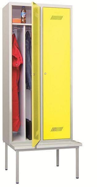 Pavoy Kleiderschrank mit Sitzbank 2150/500/800, 2 Abteile, Zylinderschloss, Abteilbreite 400, PVC-Leisten, 60212-214-031-910905
