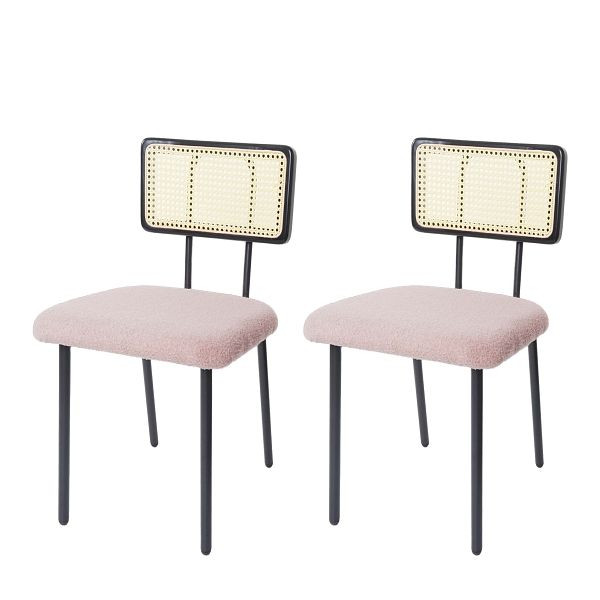 Mendler 2er-Set Esszimmerstuhl HWC-K88, Lehnstuhl Stuhl, Holz Poly-Rattan Metall Bouclé, Stoff/Textil rosa, 97711