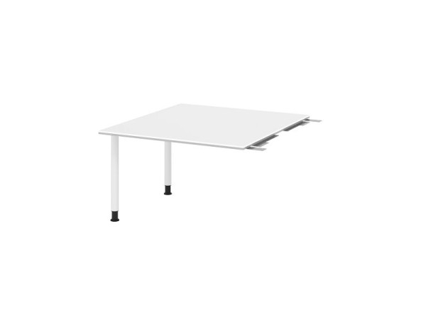 Hammerbacher Verkettungsplatte VKT, Farbe Tischplatte: Weiß, Platte: 1200 x 1300 x 25 mm, Rundrohr-Fuß Weiß, Arbeitshöhe: 720 - 740 mm, VKT12C/W/W