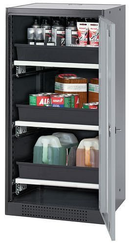 asecos Chemikalienschrank Systema-T CS-53RG, Korpus anthrazit, Flügeltüren silber, 3 Tablarauszüge, 208807