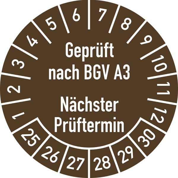 Moedel Prüfplakette Geprüft nach...2025-2030, Dokumentenfolie, Ø 30 mm, VE: 10 Stück/Bogen, 106328
