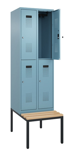 C+P Doppelstock-Spind Evolo PLUS, Bank, 4 Fächer, 2120x600x815mm, 0010/0010, Zylinderschloss, Sitzfläche Buche-Hartholz, Sitzbank, 0493507-20 S10048