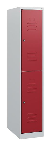 C+P Doppelstöckiger Spind Classic PLUS, 1530x300x500mm, 7035/3003, Zylinderschlösser, 0803005-10 S10019