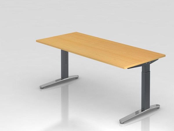 Hammerbacher Schreibtisch C-Fuß 180x80cm Buche/Graphit (Poliert), Rechteckform, VXB19/6/GC