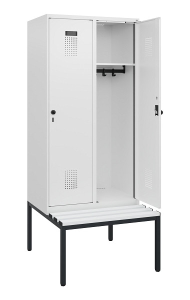 C+P Spind Evolo PLUS, 2 Abteile, 1950x800x815mm, 9016/9016, Drehriegel, Sitzfläche Kunststoff, Sitzbank, 0490505-22 S10074