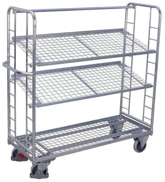 VARIOfit Etagenwagen mit 3 Drahtgitterböden, verzinkt, Außenmaße: 1.805 x 650 x 1.575 mm, sw-640.226