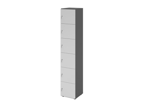 Hammerbacher Schließfachschrank schmal 6OH, 6 Türen mit Schloss, Korpus: Graphit, Türen: Grau, 40 x 40 x 215,6 cm (BxTxH), V264L6/G/5/DS