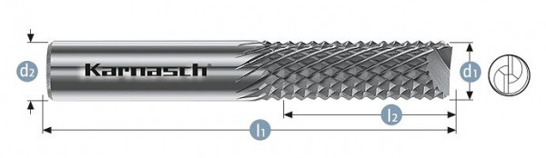 Karnasch Hartmetall-Frässtift unbeschichtet GFK/ CFK d1= 4,0 / l2= 16 / d2= 6 / l1= 50mm, VE: 2 Stück, 116003012