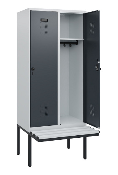 C+P Spind Evolo PLUS, 2 Abteile, 1950x800x815mm, 7035/7016, Drehriegel, Sitzfläche Kunststoff, 0490405-22 S10066