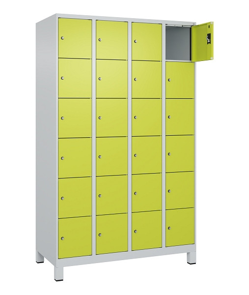 C+P Schließfachschrank Evolo PLUS, mit Füßen, 24 Fächer, 1950x1200x500mm, 7035/1108060 RDS Clowngrün, 049010-406 S10015